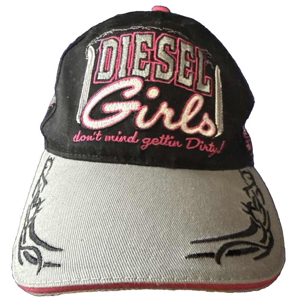 Diesel Girls Baseball Cap Hat Vintage Distressed Black Grey Pink Adjustable